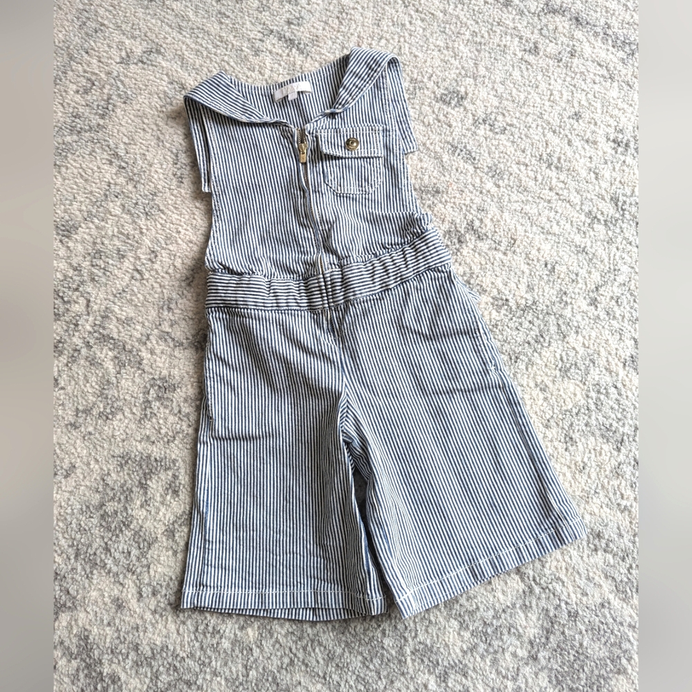 Chloé authentic toddler girl romper wide legged striped denim 2T